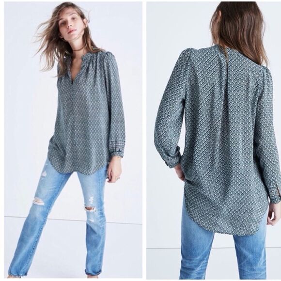 Madewell Tops - Madewell Silk Memory in Green Bandana Hi Low Blouse Shirt Top Size M / pristine